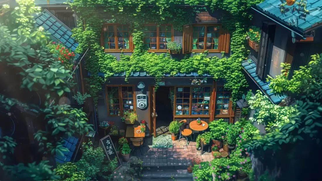 藤曼壁纸-传统建筑 - 咖啡小店-宁静小屋-零次元