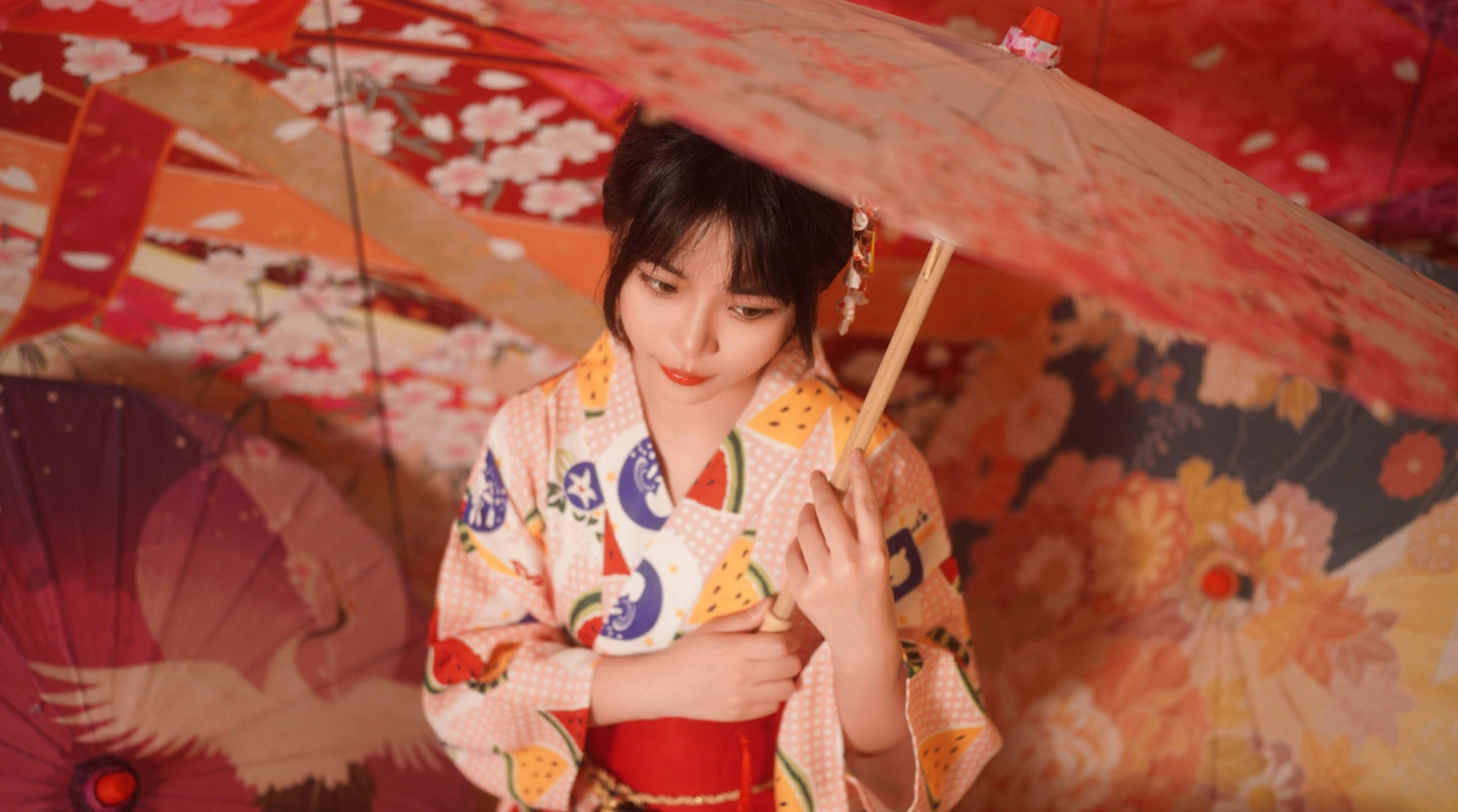 西瓜浴衣  夏日和服少女写真
