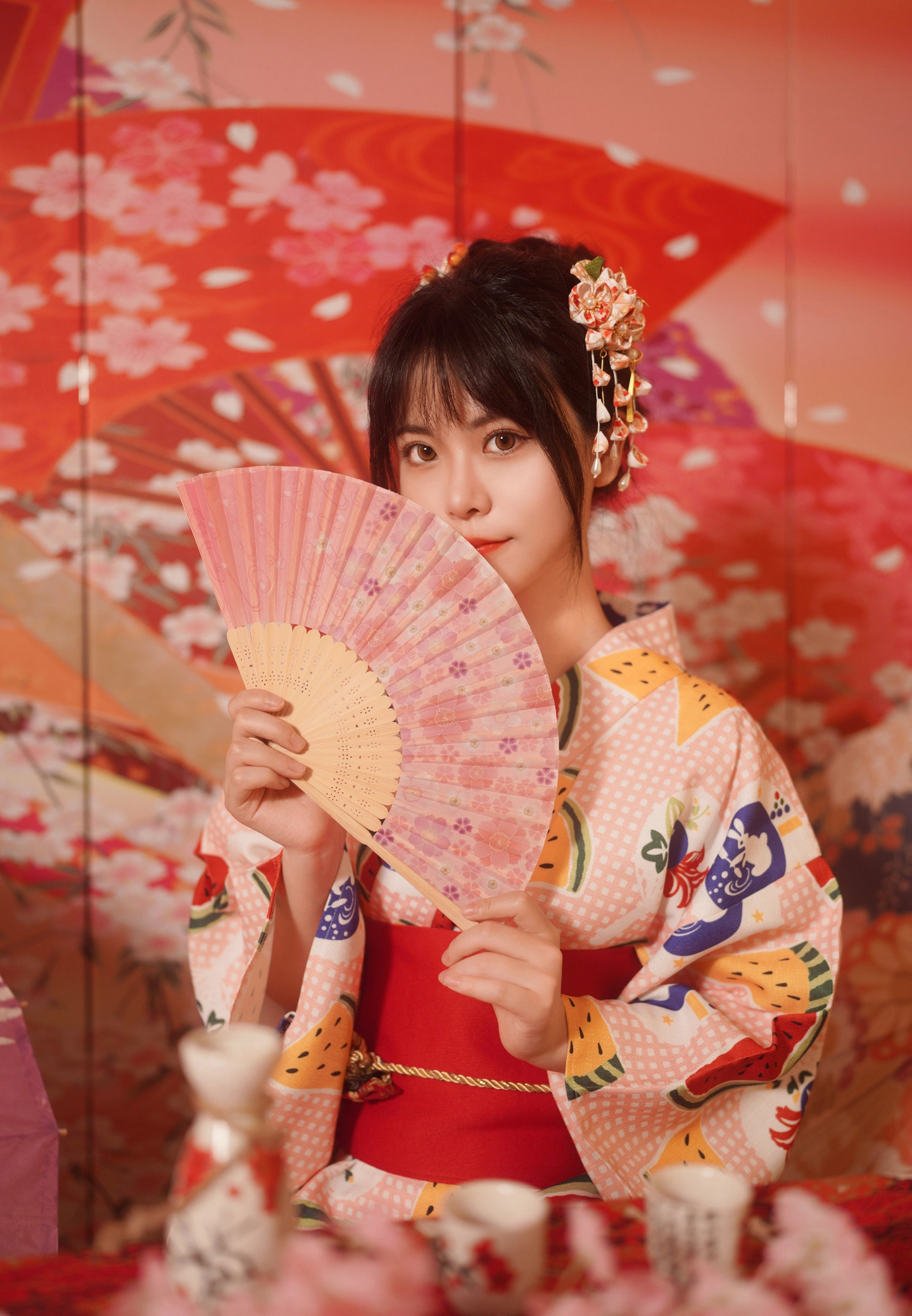 西瓜浴衣  夏日和服少女写真